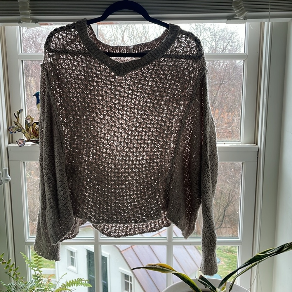 Freepeople Y2K drapey loose woven flowy sand color sweater